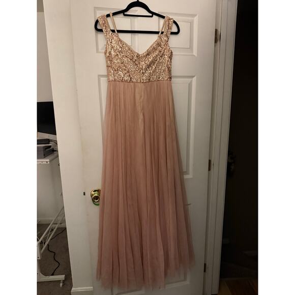 Champagne Colored Sequin Prom/Wedding Dress Size Large - Picture 3 of 7